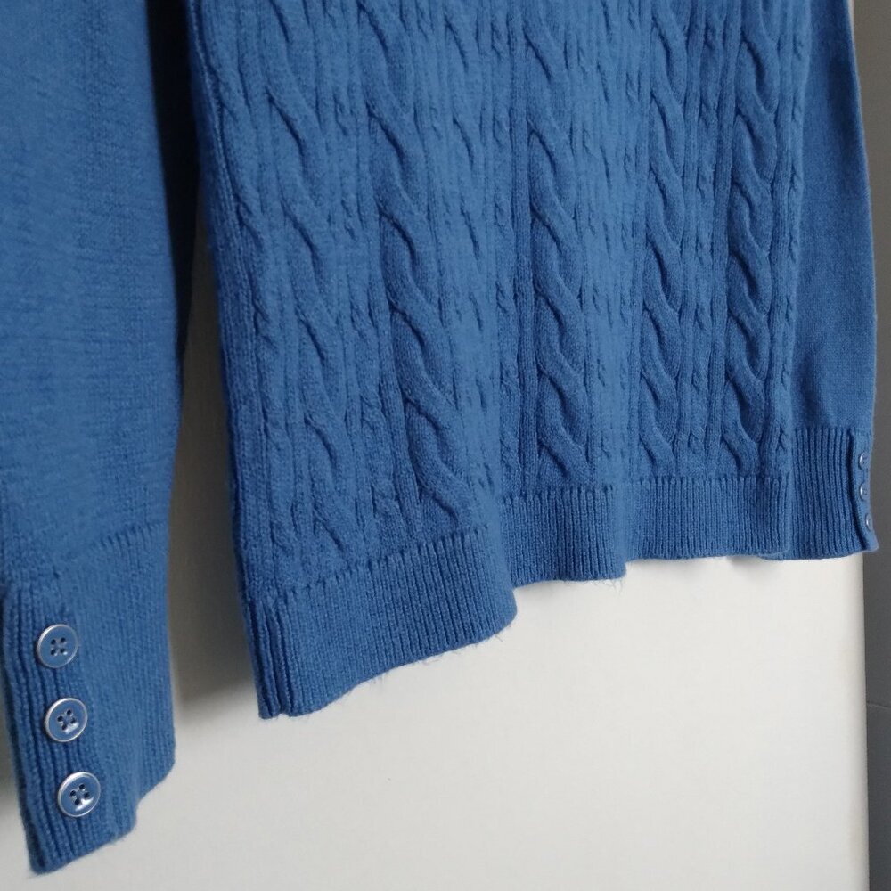 Cerulean Blue Crew Neck Cable Body Long Sleeve Button Cuff Sweater NWT Sz PM - Picture 4 of 5